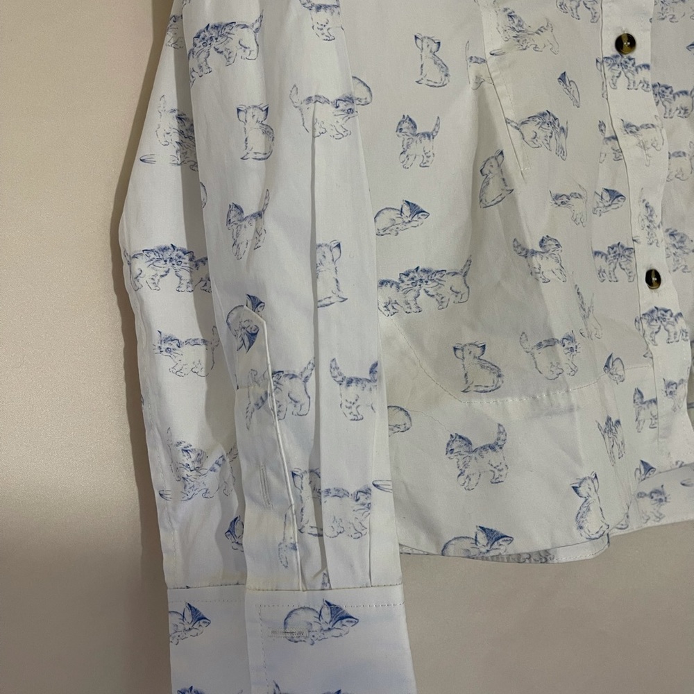 NWT Ganni Ruffled Collar Kitten Print Blouse - Picture 5 of 8